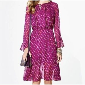 DVF Diane von Furstenberg Simonia Magenta purple Floral Silk Ruffle Dress 6